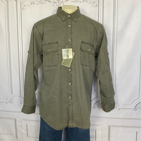 Clearwater Outfitters Mens Olive Khaki Green Long Sleeve Outdoorsman Casual Top - Picture 3 of 10